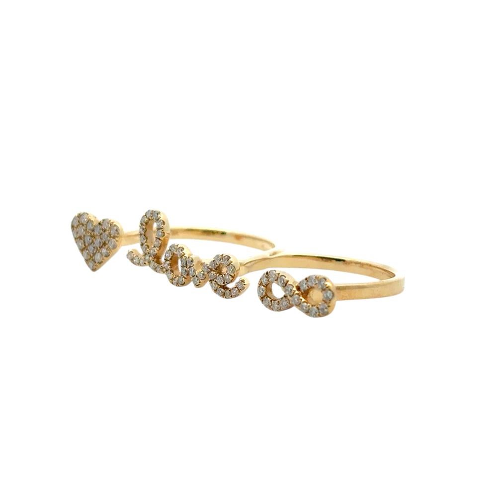 18k Yellow Gold 0.62ctw Diamond Heart Love and Infinity Double Finger Ring For Sale 6
