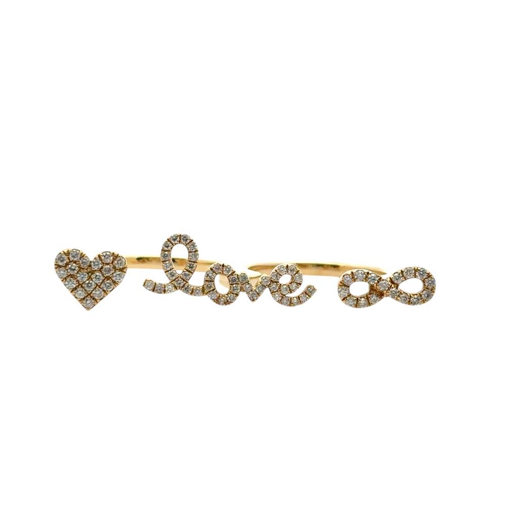 18k Yellow Gold 0.62ctw Diamond Heart Love and Infinity Double Finger Ring For Sale 7