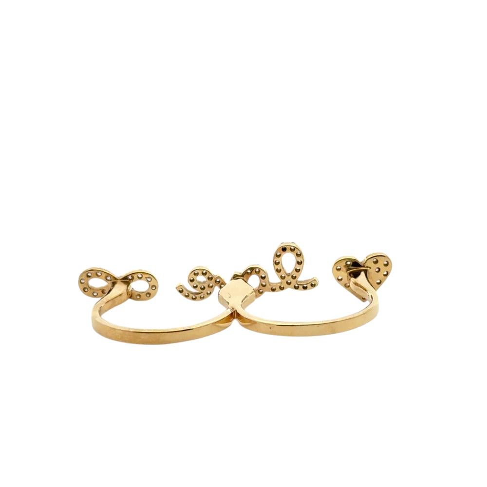 18k Yellow Gold 0.62ctw Diamond Heart Love and Infinity Double Finger Ring For Sale 9