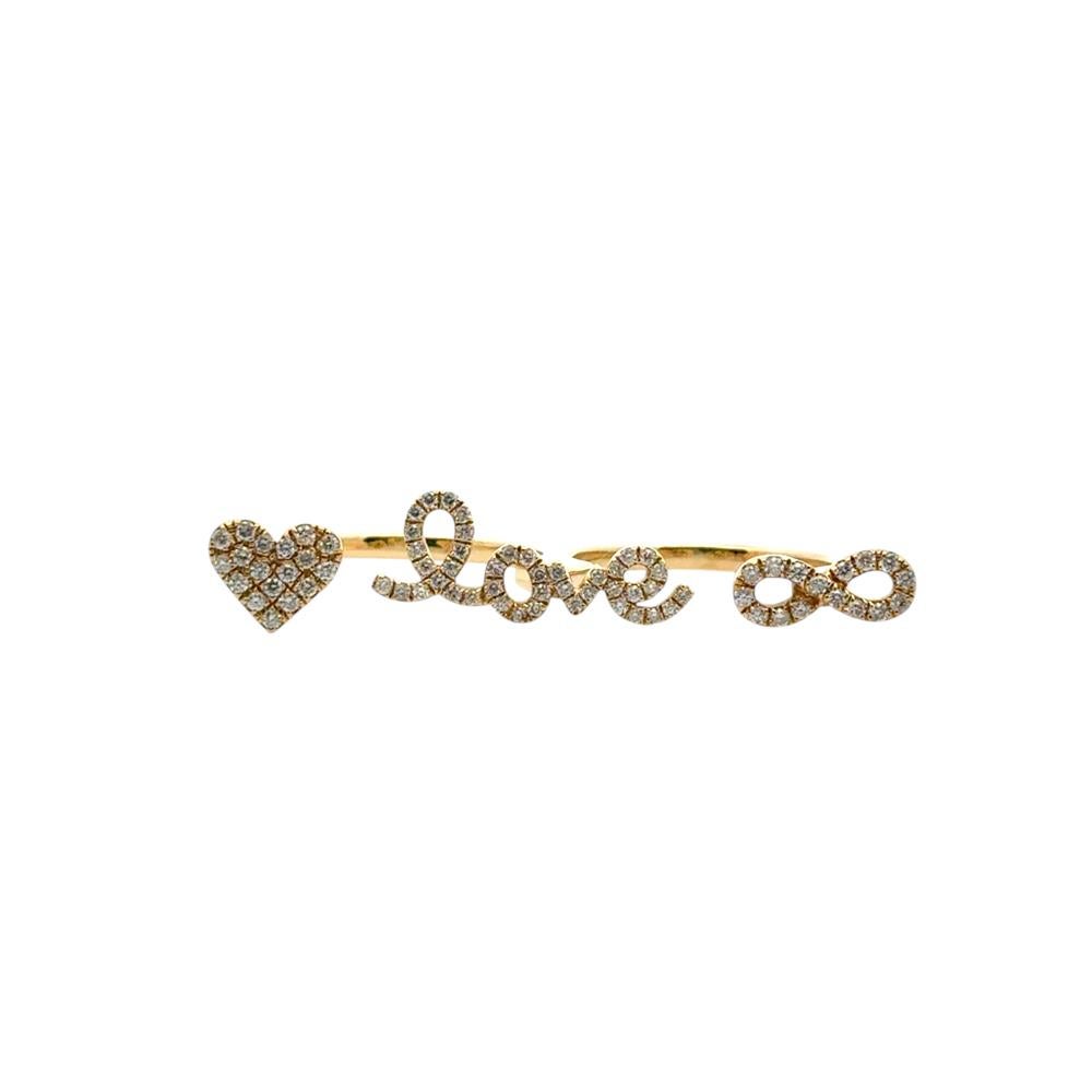 18k Yellow Gold 0.62ctw Diamond Heart Love and Infinity Double Finger Ring For Sale 12