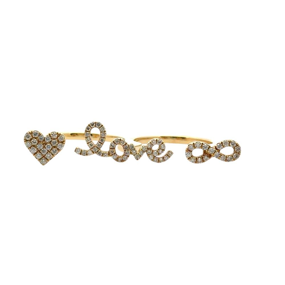 18k Yellow Gold 0.62ctw Diamond Heart Love and Infinity Double Finger Ring

This stunning Diamond Double Finger Ring is in excellent condition and is ready to ship!

Style: Double Finger Ring
Material: 18k Yellow Gold
Diamond Details: This ring has
