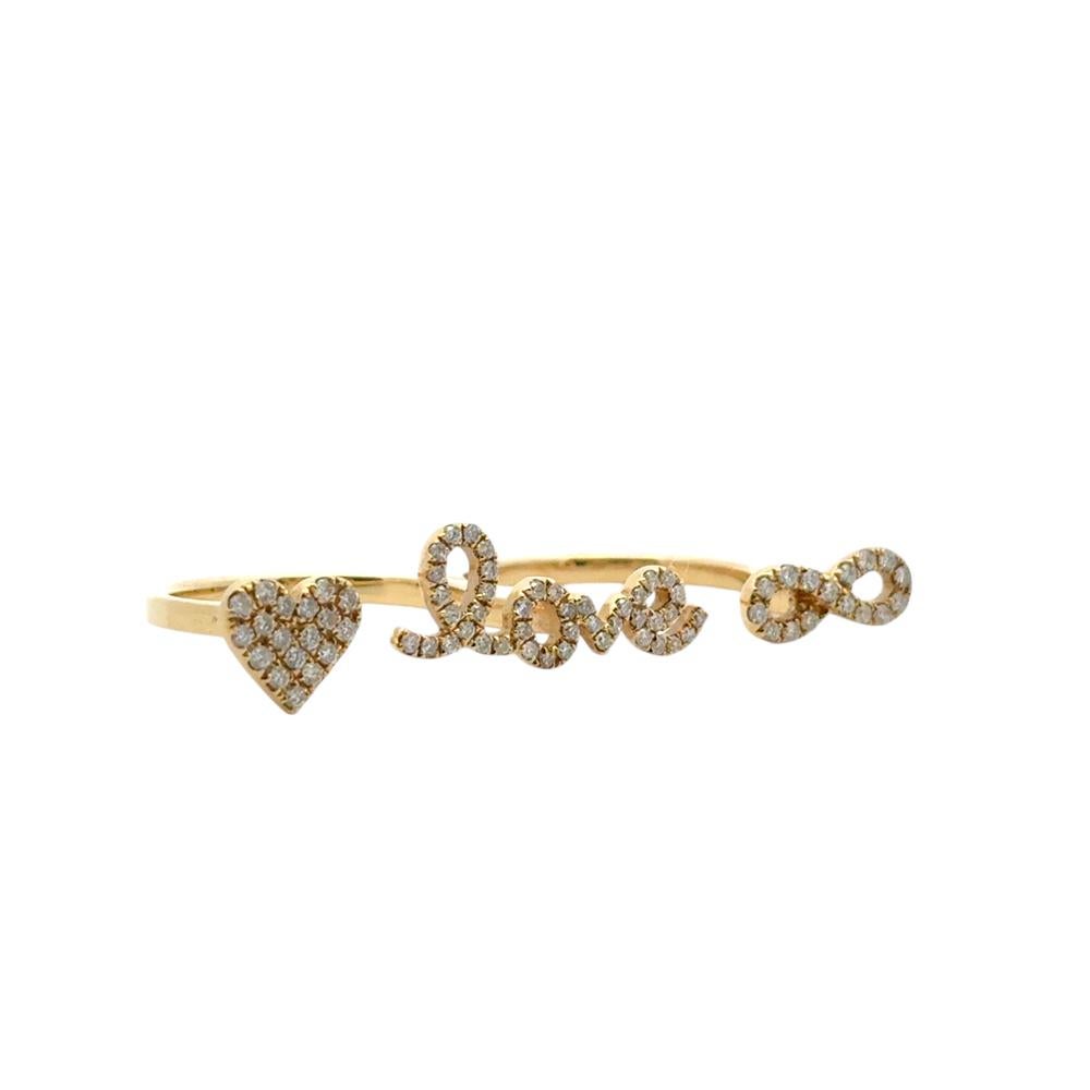 Modern 18k Yellow Gold 0.62ctw Diamond Heart Love and Infinity Double Finger Ring For Sale