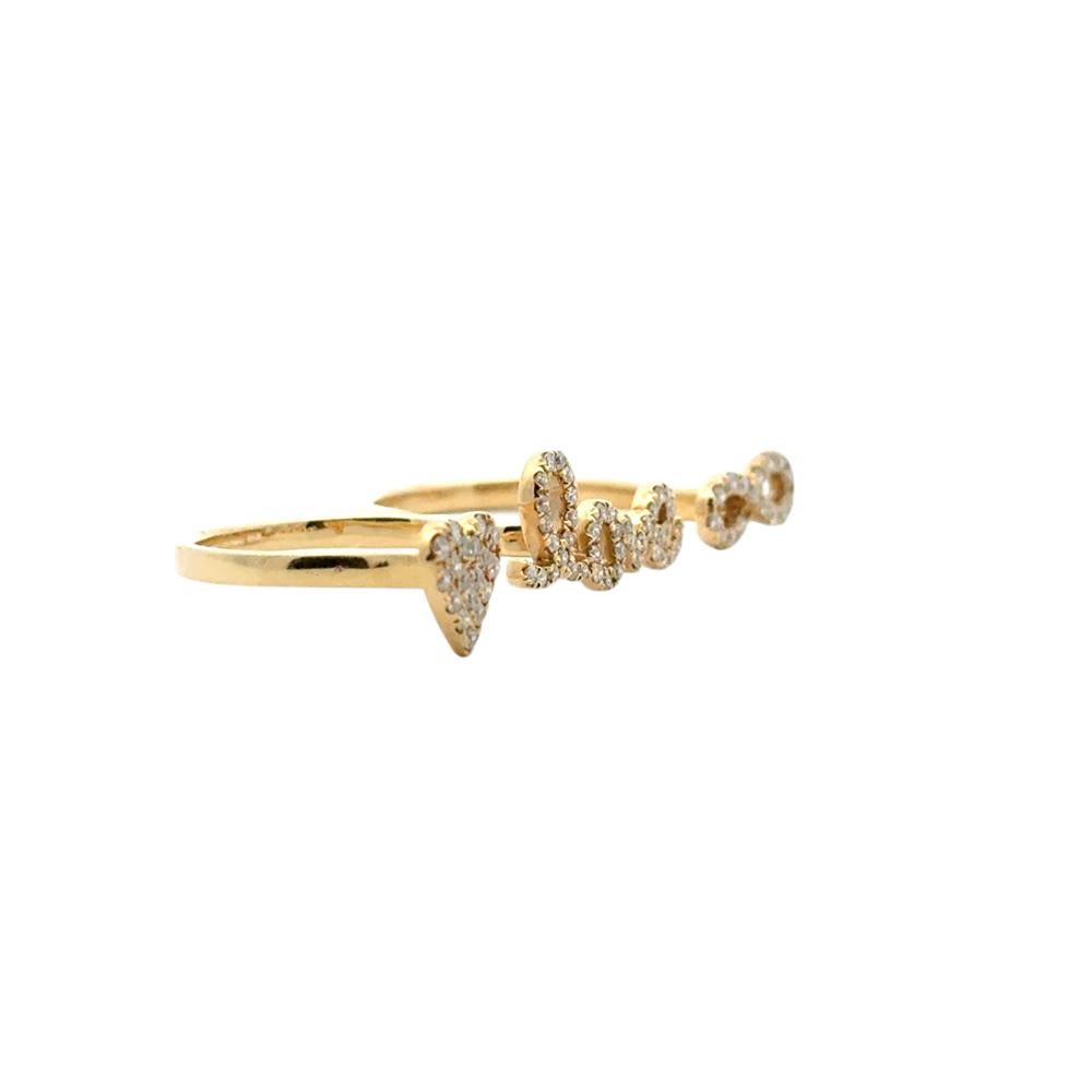 18k Yellow Gold 0.62ctw Diamond Heart Love and Infinity Double Finger Ring In Excellent Condition For Sale In Boca Raton, FL