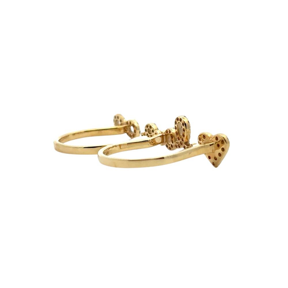 18k Yellow Gold 0.62ctw Diamond Heart Love and Infinity Double Finger Ring For Sale 1