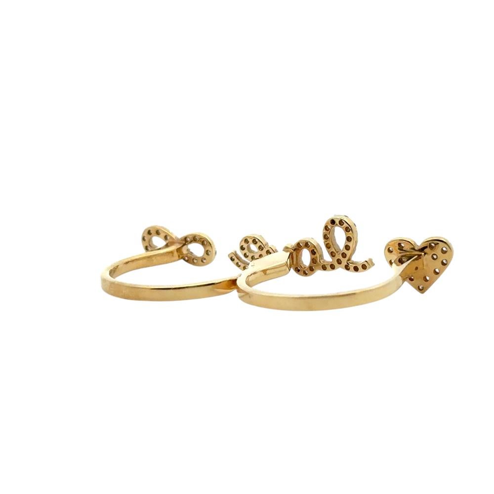 18k Yellow Gold 0.62ctw Diamond Heart Love and Infinity Double Finger Ring For Sale 2