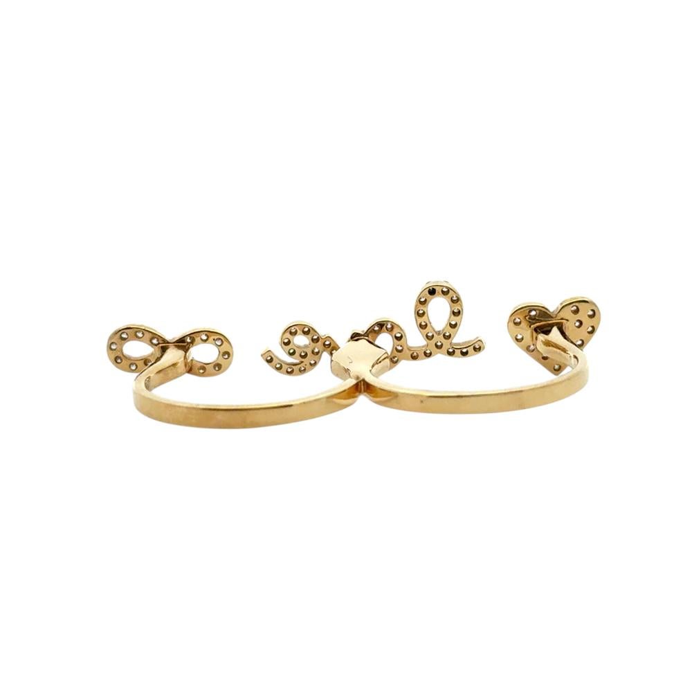 18k Yellow Gold 0.62ctw Diamond Heart Love and Infinity Double Finger Ring For Sale 3