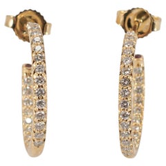 18K Yellow Gold 0.63ctw Pave Diamond and Ruby Open Hoop Earrings