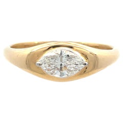 18K Yellow Gold 0.64 Carat Weight Marquise East to West Diamond Ring