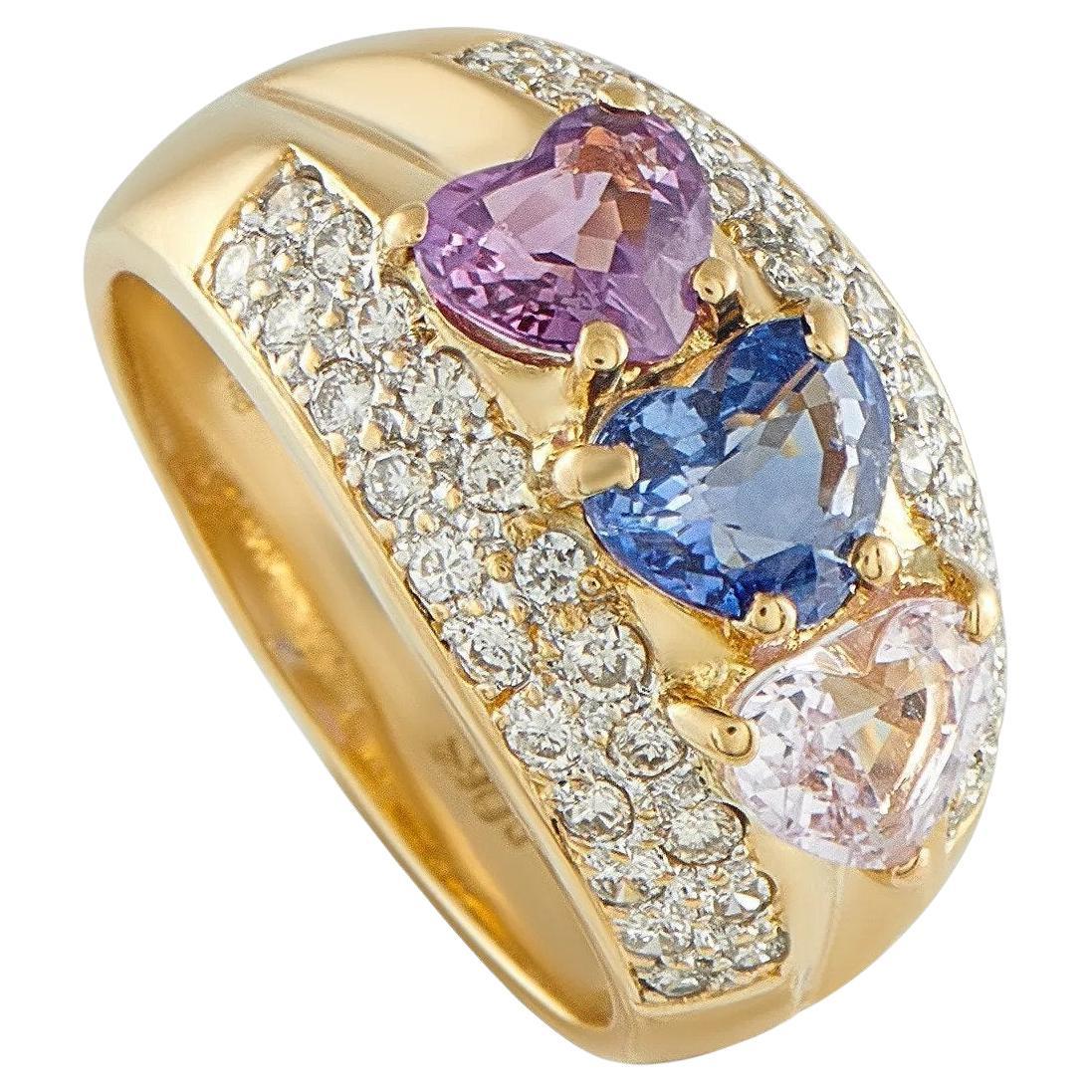 18K Yellow Gold 0.64ct Diamond and Sapphire Ring