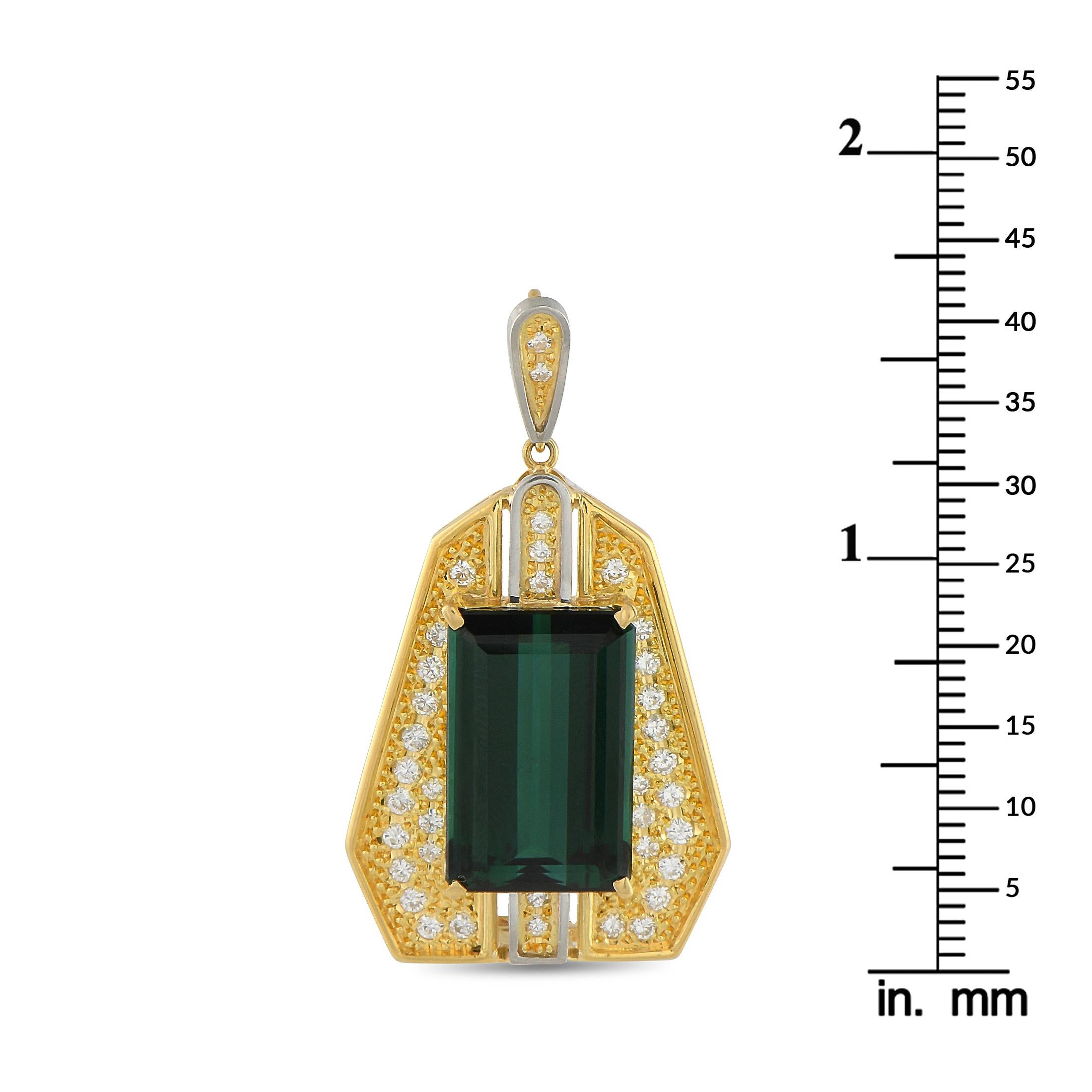 Colgante de oro amarillo de 18 quilates con diamantes y turmalina de 0,64 ct Corte redondo en venta