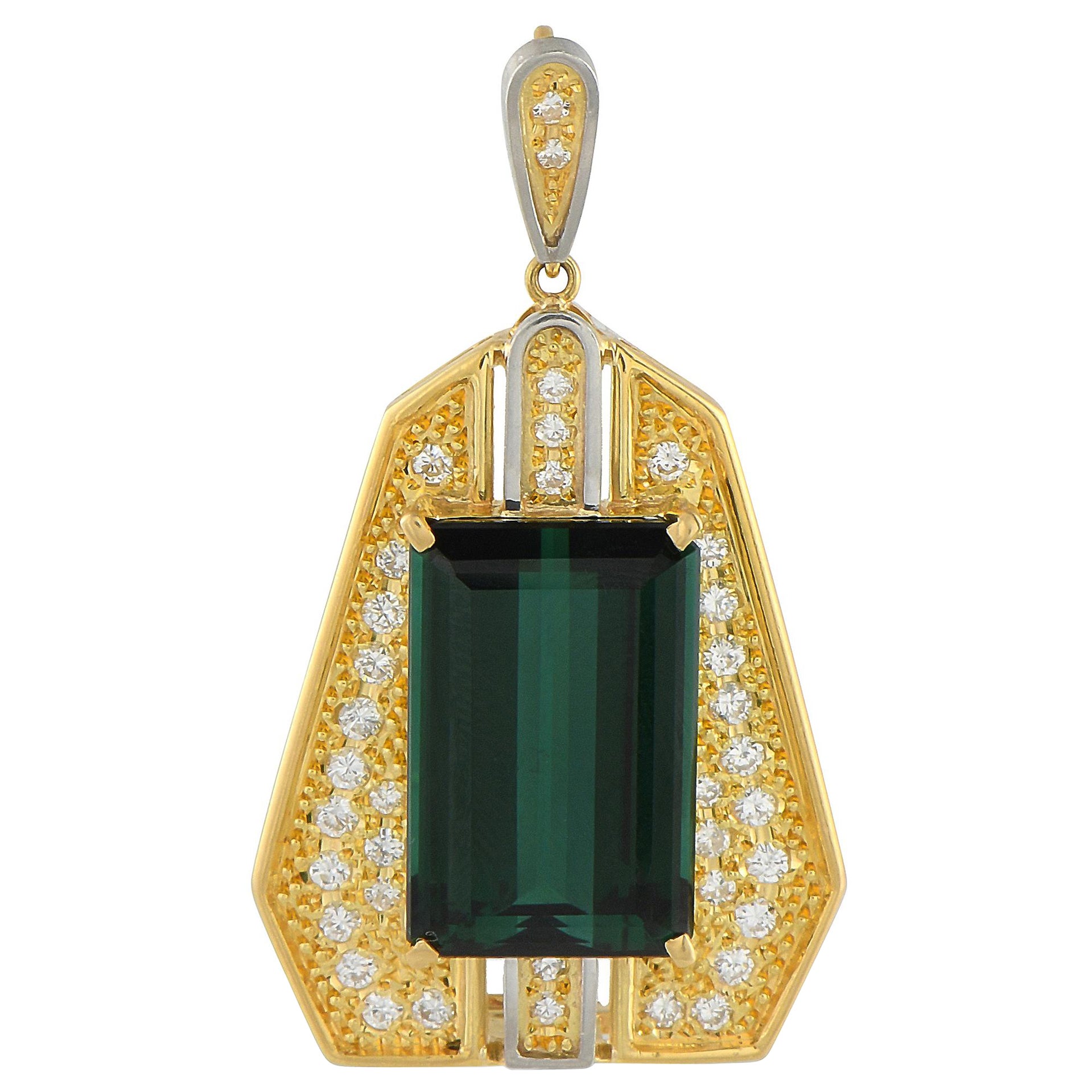 18K Yellow Gold 0.64ct Diamond and Tourmaline Pendant
