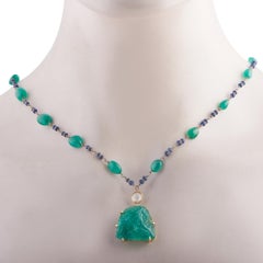 18K Yellow Gold 0.70ct Diamond and Emerald Necklace MF12-012826