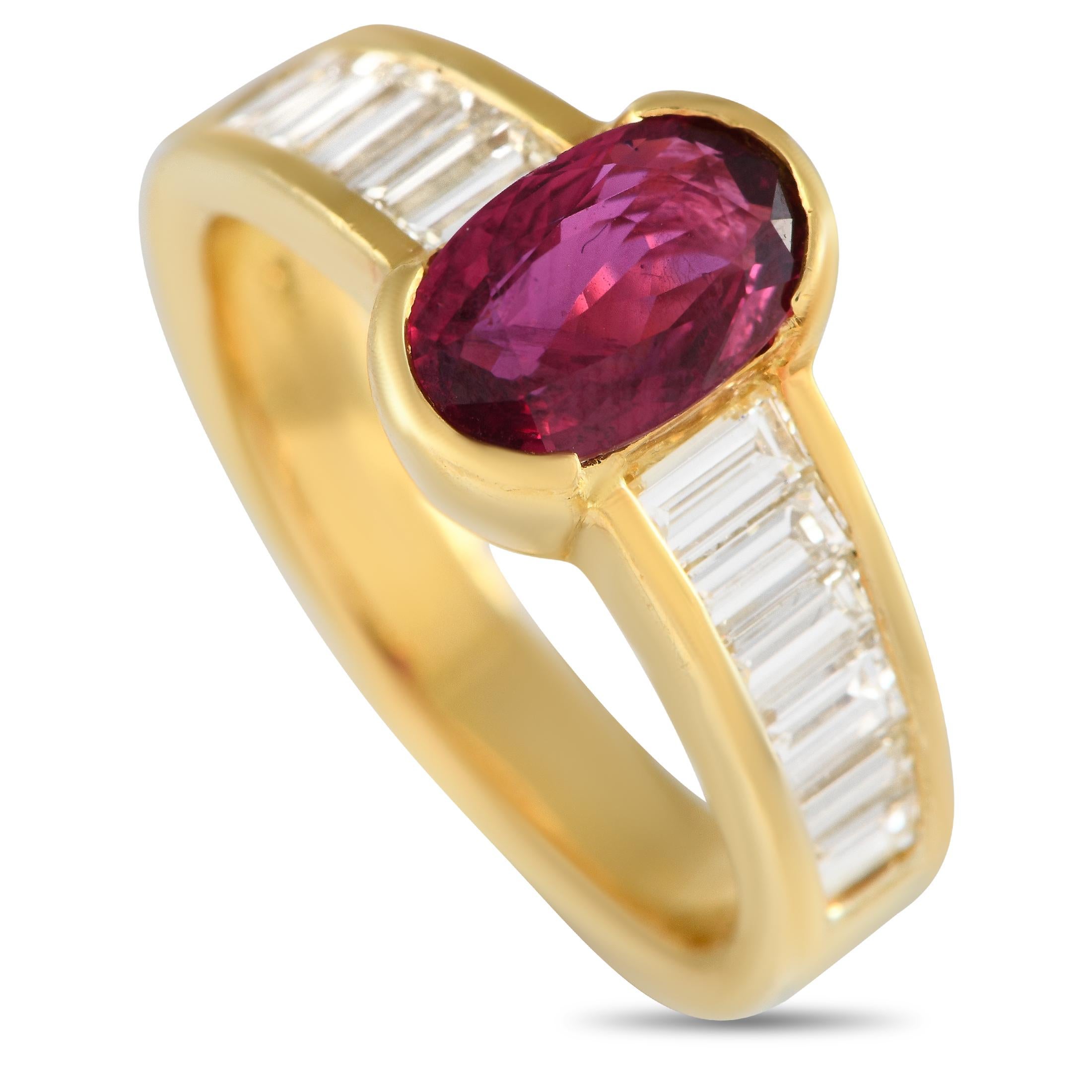 18K Yellow Gold 0.70ct Diamond and Ruby Ring MF03-012424 In Excellent Condition For Sale In Southampton, PA