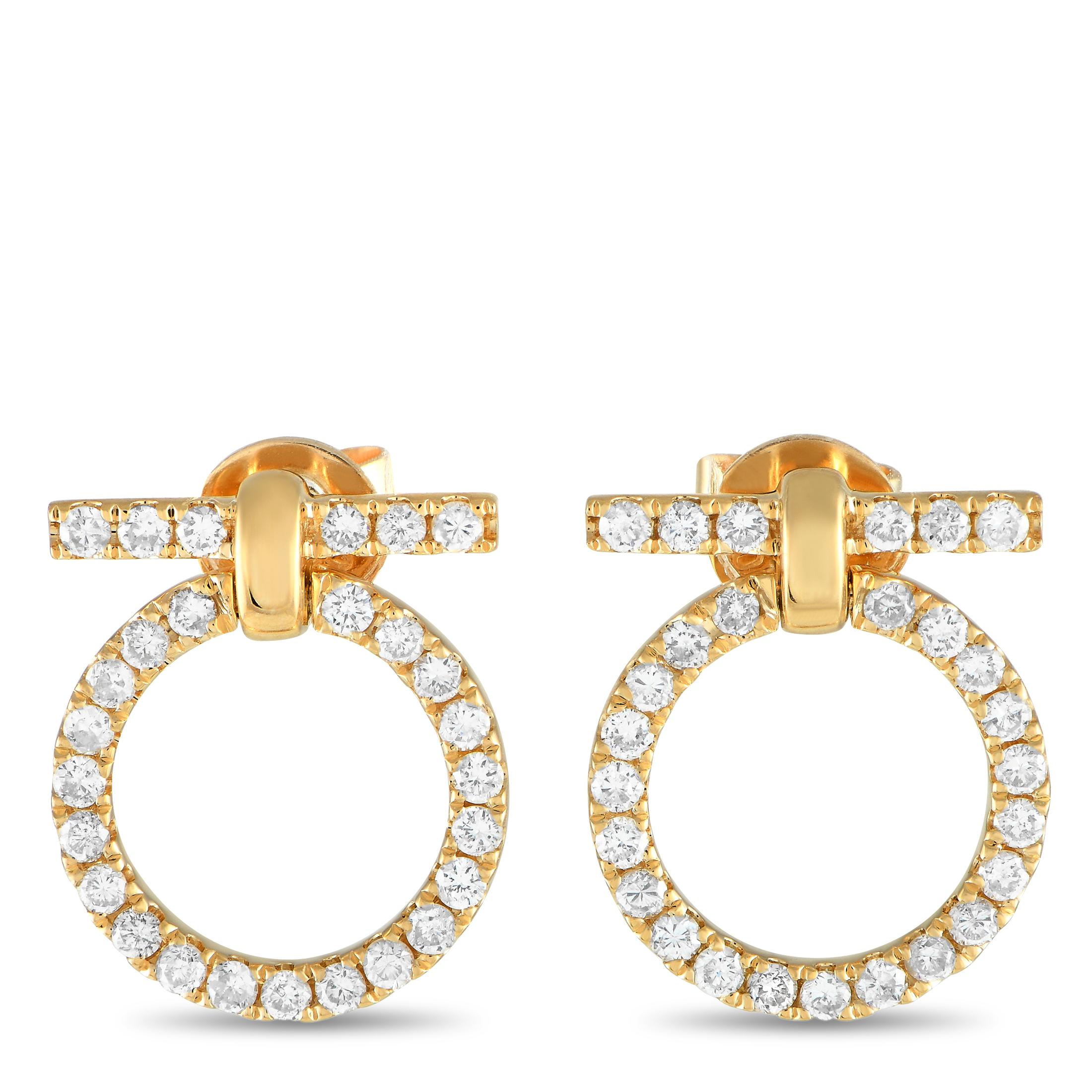 18K Yellow Gold 0.70ct Diamond Earrings In New Condition In Southampton, PA