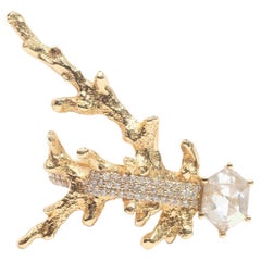 Bague corail rustique en or jaune 18 carats avec diamants blancs de 0,71 carat et diamants de 0,815 carat