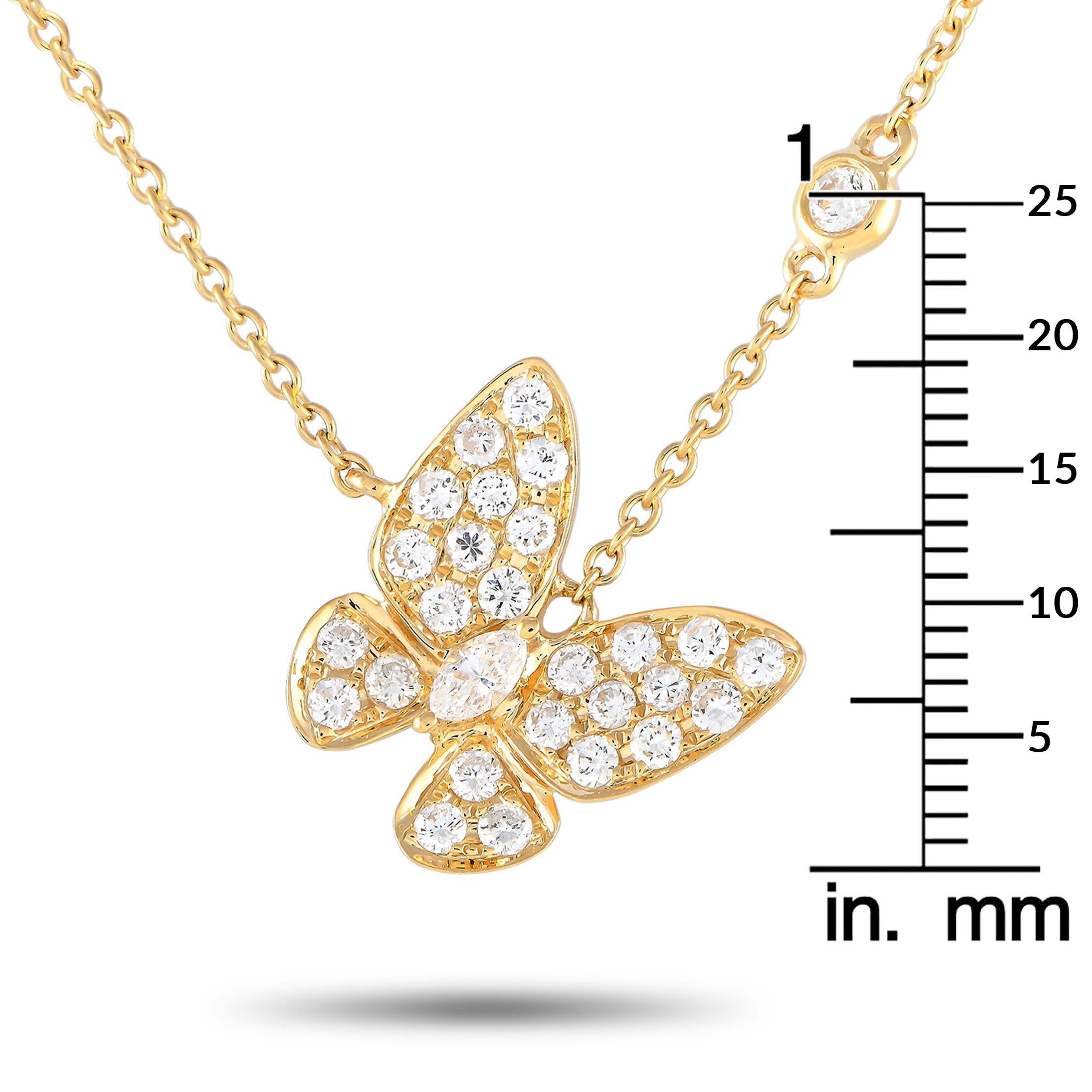 18K Yellow Gold 0.71ct Diamond Butterfly Necklace In New Condition In Southampton, PA