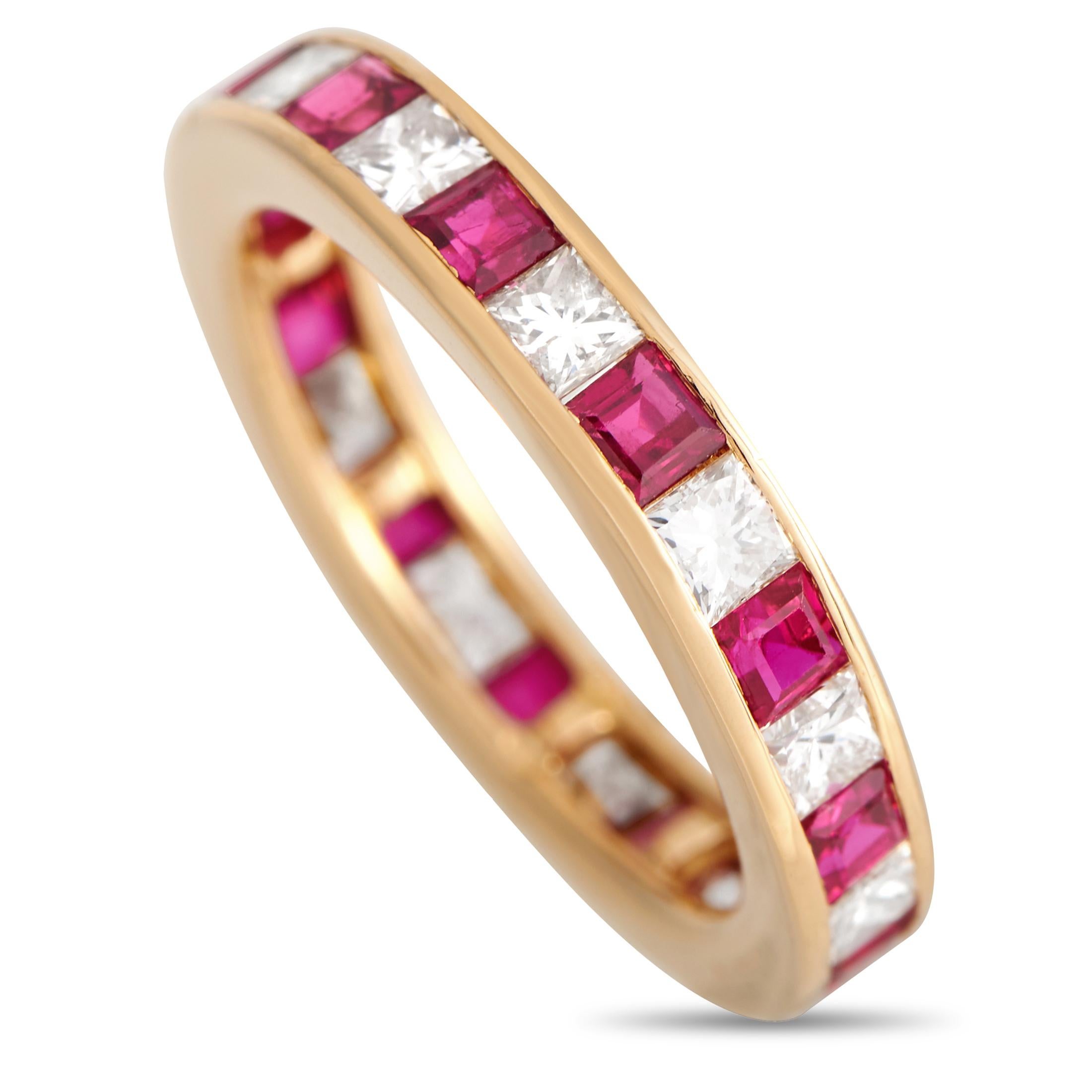 18K Yellow Gold 0.75ct Diamond and Ruby Eternity Band Ring MF18-020 In Excellent Condition In Southampton, PA