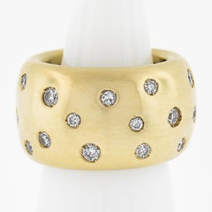 18k Yellow Gold 0.75ctw Round Flush Set Diamond Brushed Finish Wide Band Ring