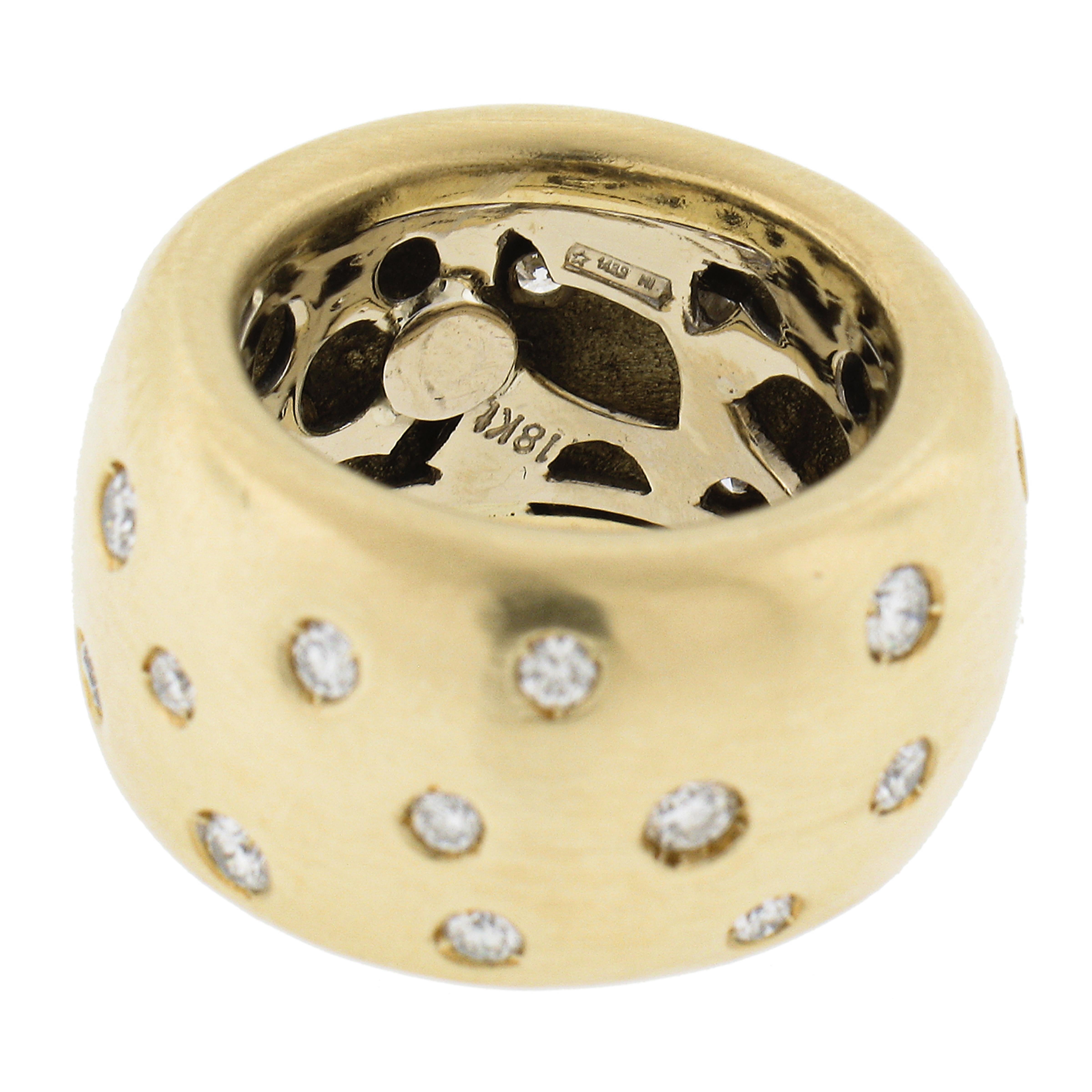 18k Yellow Gold 0.75ctw Round Flush Set Diamond Brushed Finish Wide Band Ring 1