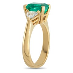 18K Yellow Gold 0.80ct Diamond and Emerald Ring MF23-030226