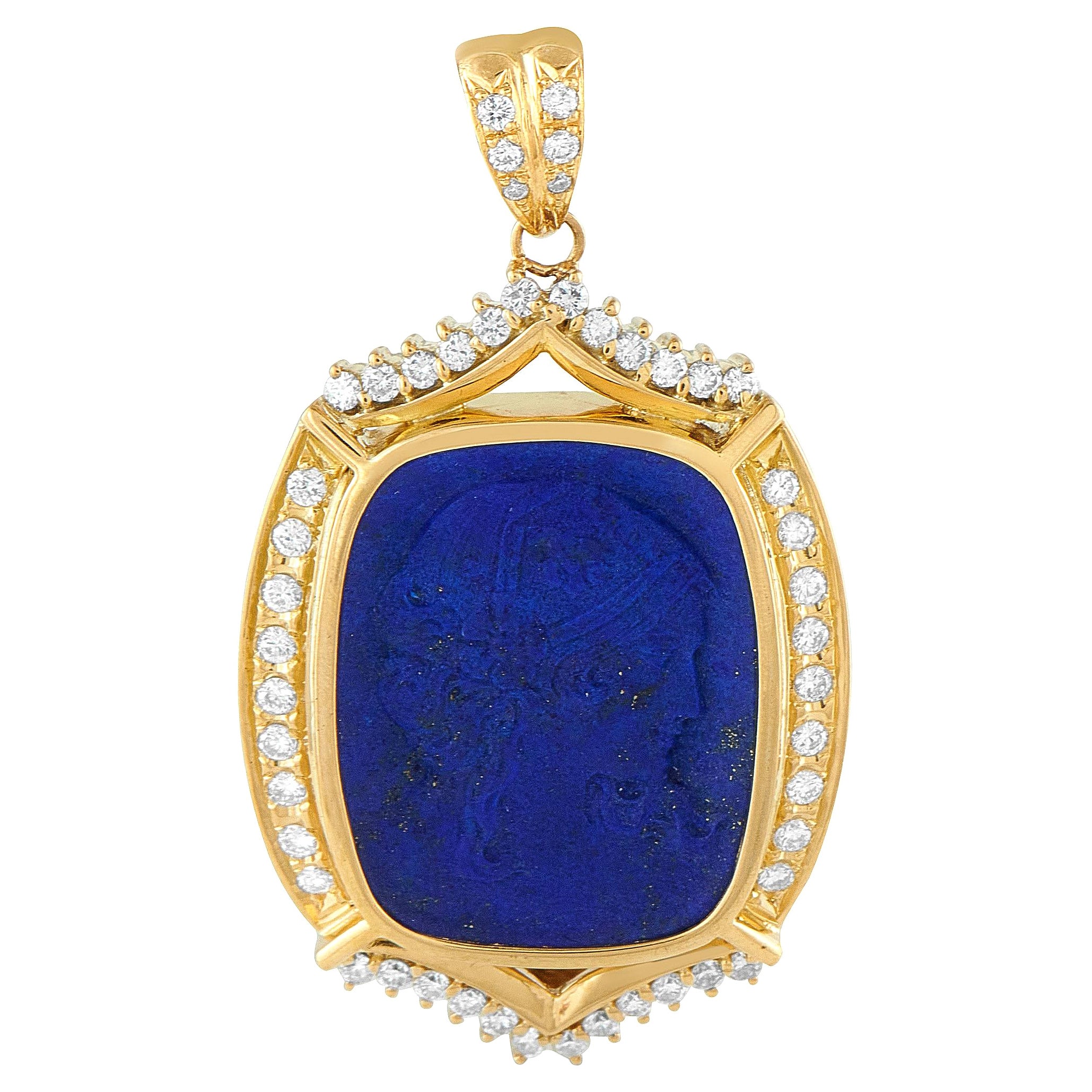 18K Yellow Gold 0.80ct Diamond and Lapis Pendant MF26-110525