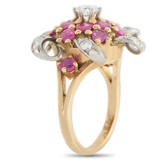 18K Yellow Gold 0.80ct Diamond and Ruby Flower Ring MF03-043026