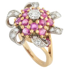 18K Yellow Gold 0.80ct Diamond and Ruby Flower Ring MF03-043026