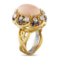 18K Yellow Gold 0.80ct Diamond, Coral, and Sapphire Ring MF09-043026