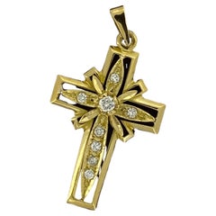 18K Yellow Gold & 0.80ct Diamond (G/VS) Italian Vintage Cross / Crucifix Pendant