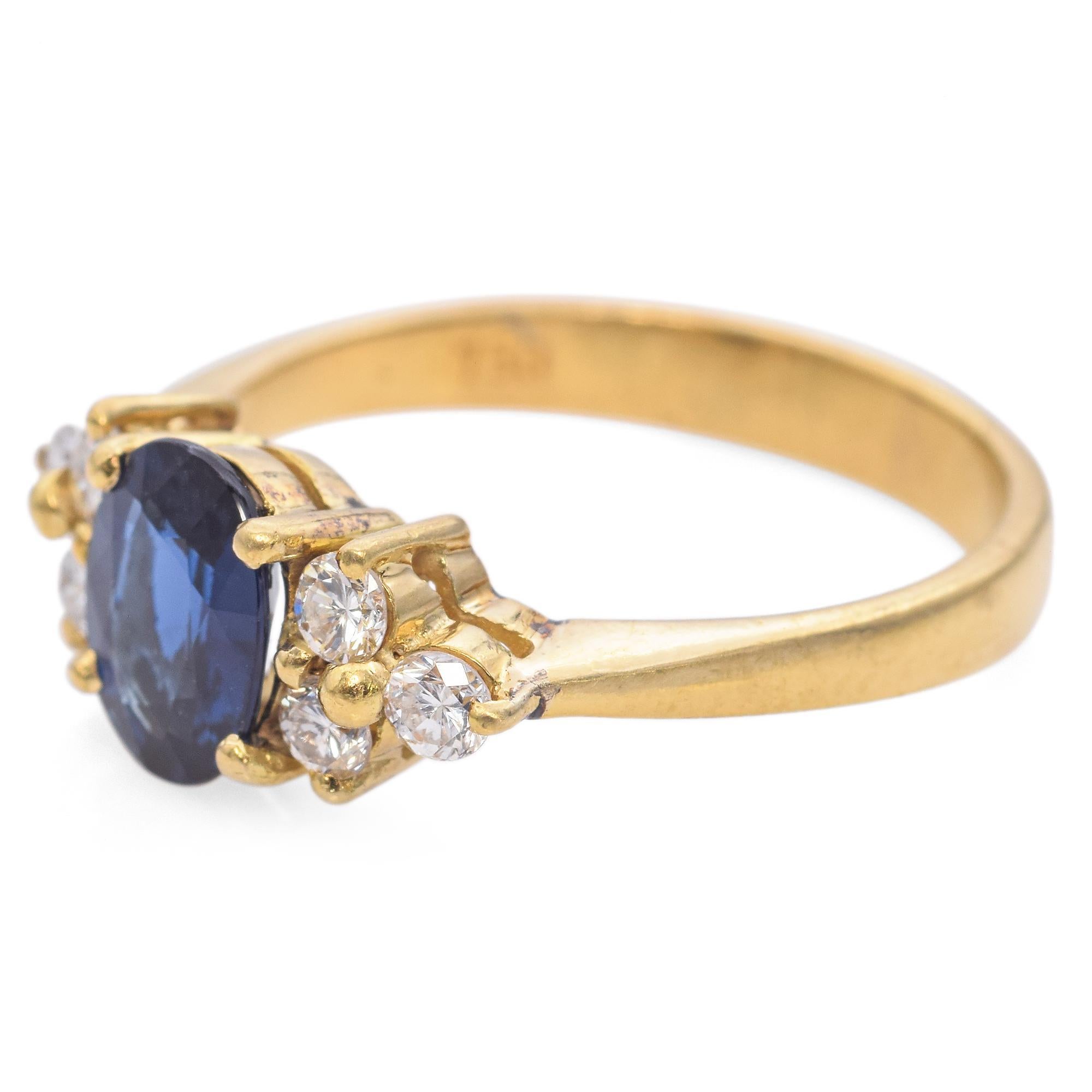 Oval Cut 18K Yellow Gold 0.81 Ct. Oval Sapphire and Diamond Ring For Sale
