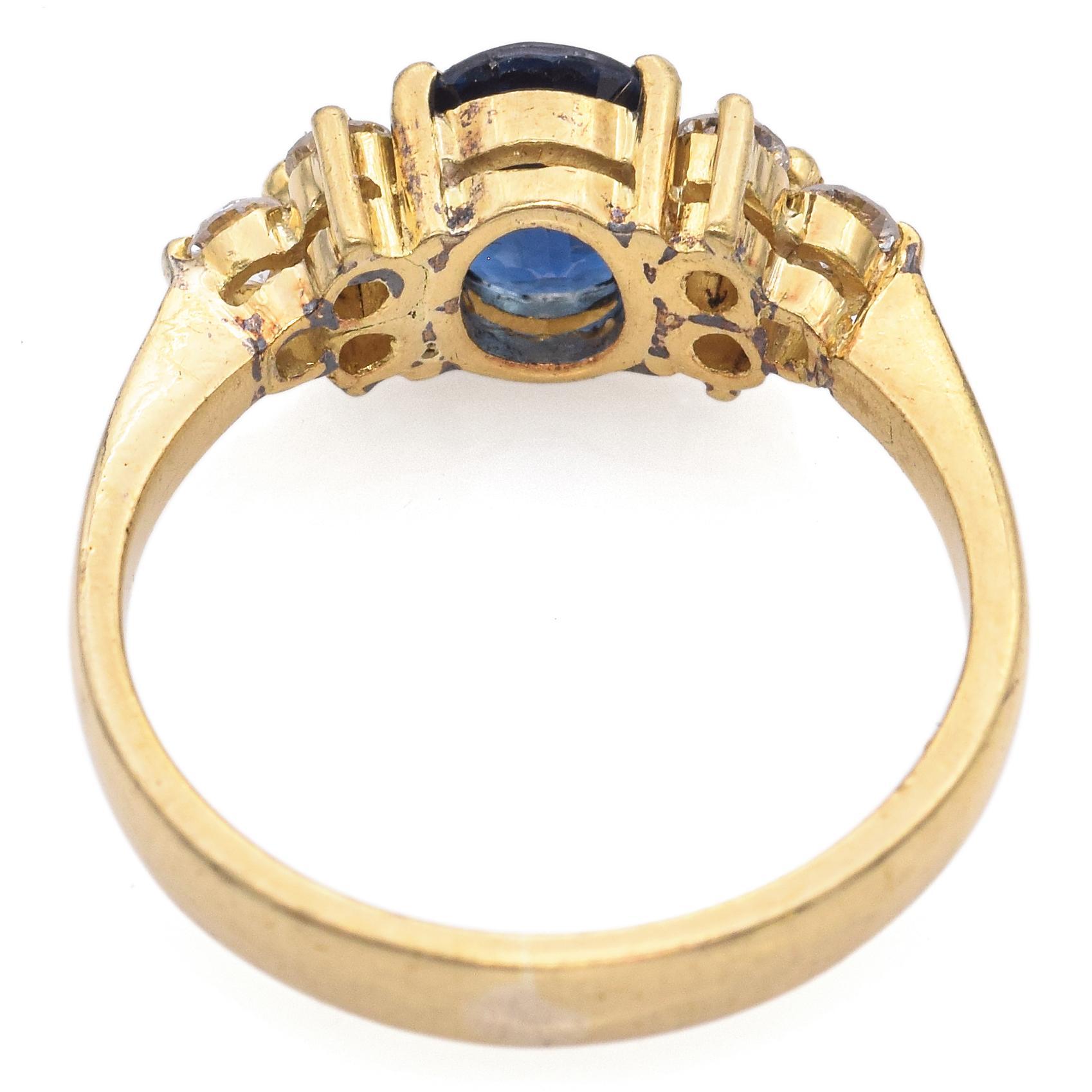 18K Yellow Gold 0.81 Ct. Oval Sapphire and Diamond Ring For Sale 1