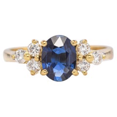 18K Yellow Gold 0.81 Ct. Oval Sapphire and Diamond Ring