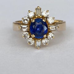 18K Yellow Gold 0.84 ct Sapphire and 0.52 crt Diamond Ring