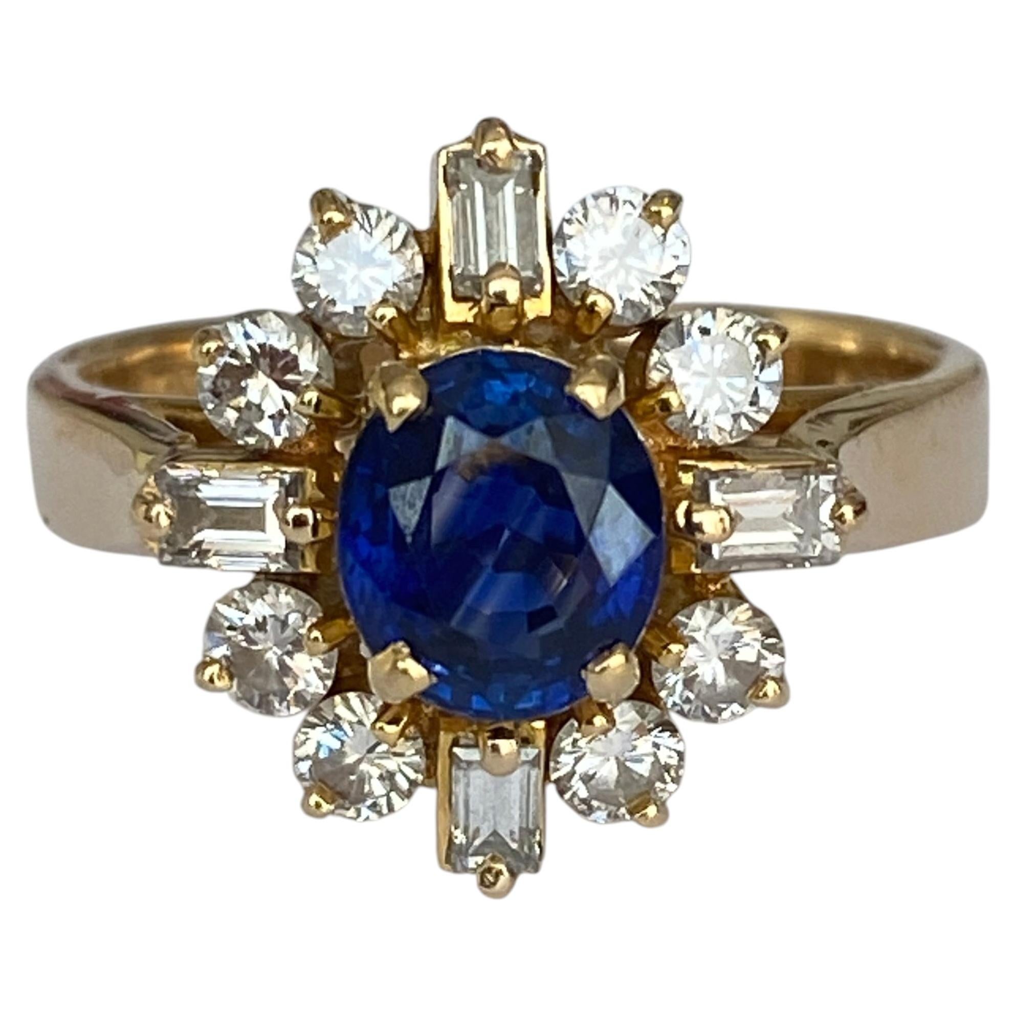 Ring aus 18-karätigem Gelbgold mit einem Saphir von 0,84 Karat und einem Diamanten von 0,52 Karat