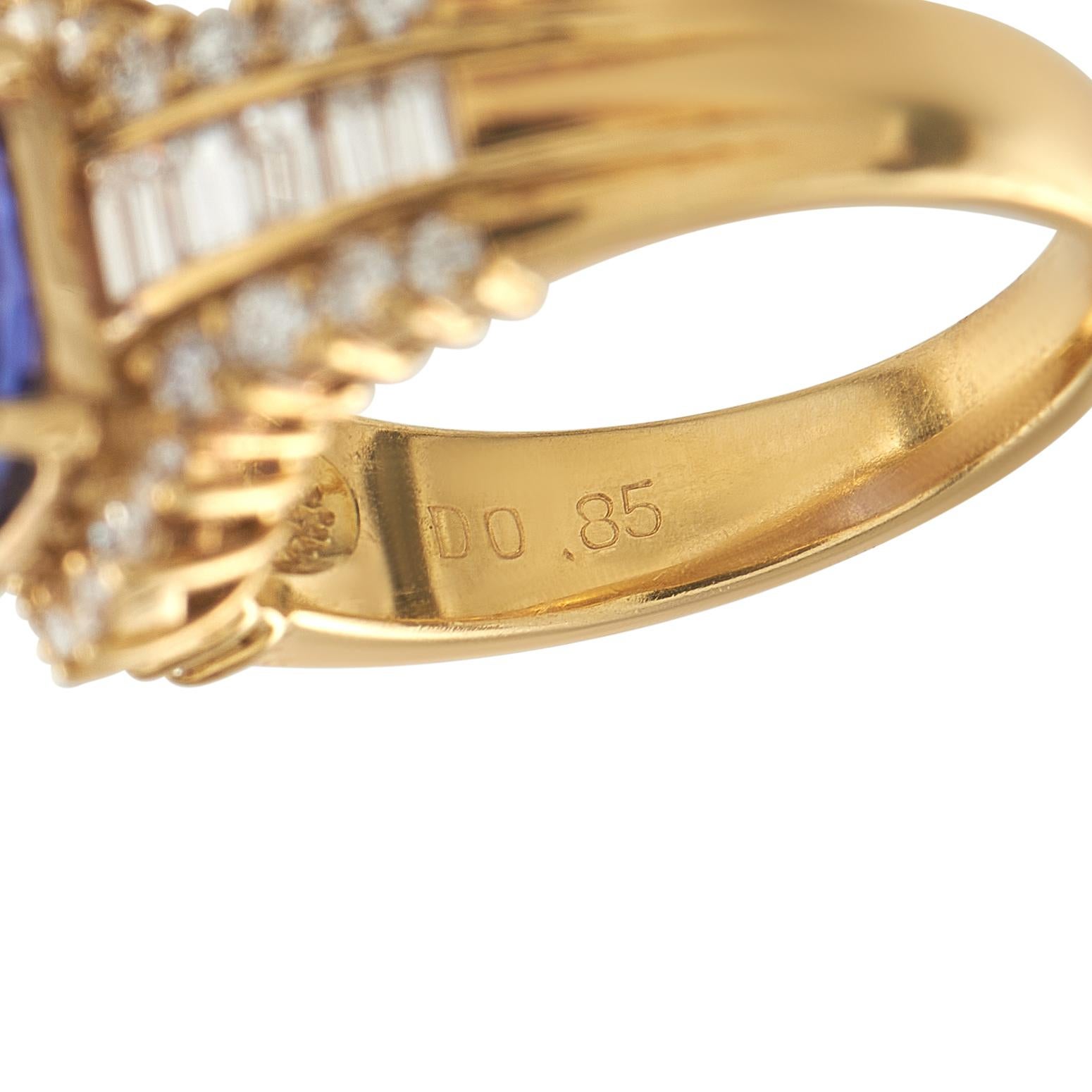 Bague en or jaune 18K avec diamant et tanzanite de 0,85ct Pour femmes en vente