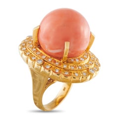 Bague en or jaune 18K avec diamant et corail de 0,89ct MF31-043026
