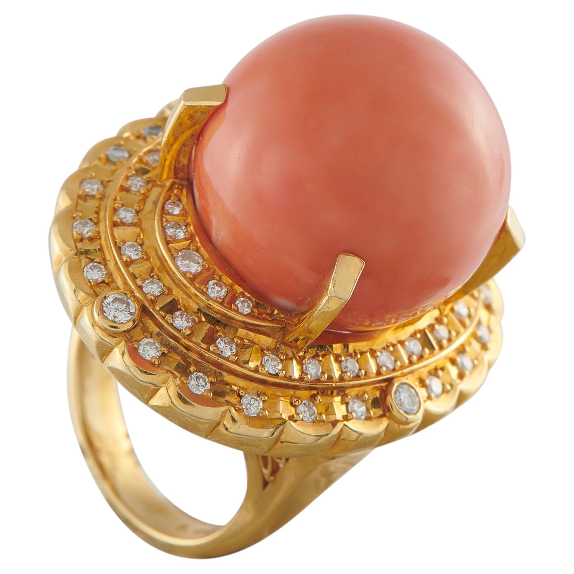 18K Gelbgold 0,89ct Diamant und Koralle Ring MF31-043026