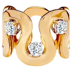 18K Yellow Gold 0.90 Carat White Diamonds Wave Unisex Band Trilogy Design Ring