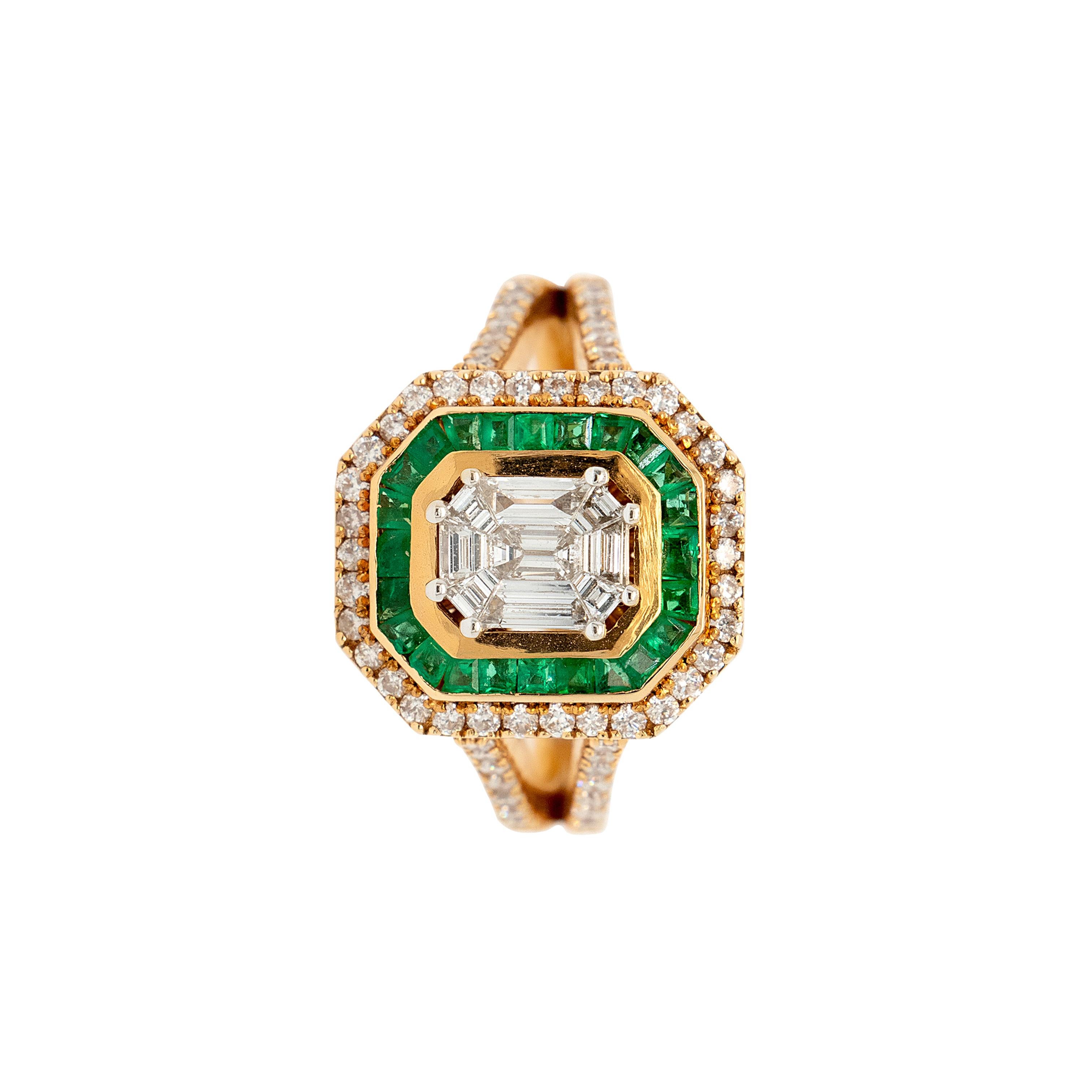 Or jaune 18 carats, diamant 0,91 carat et émeraude 0,55 carat en vente 8