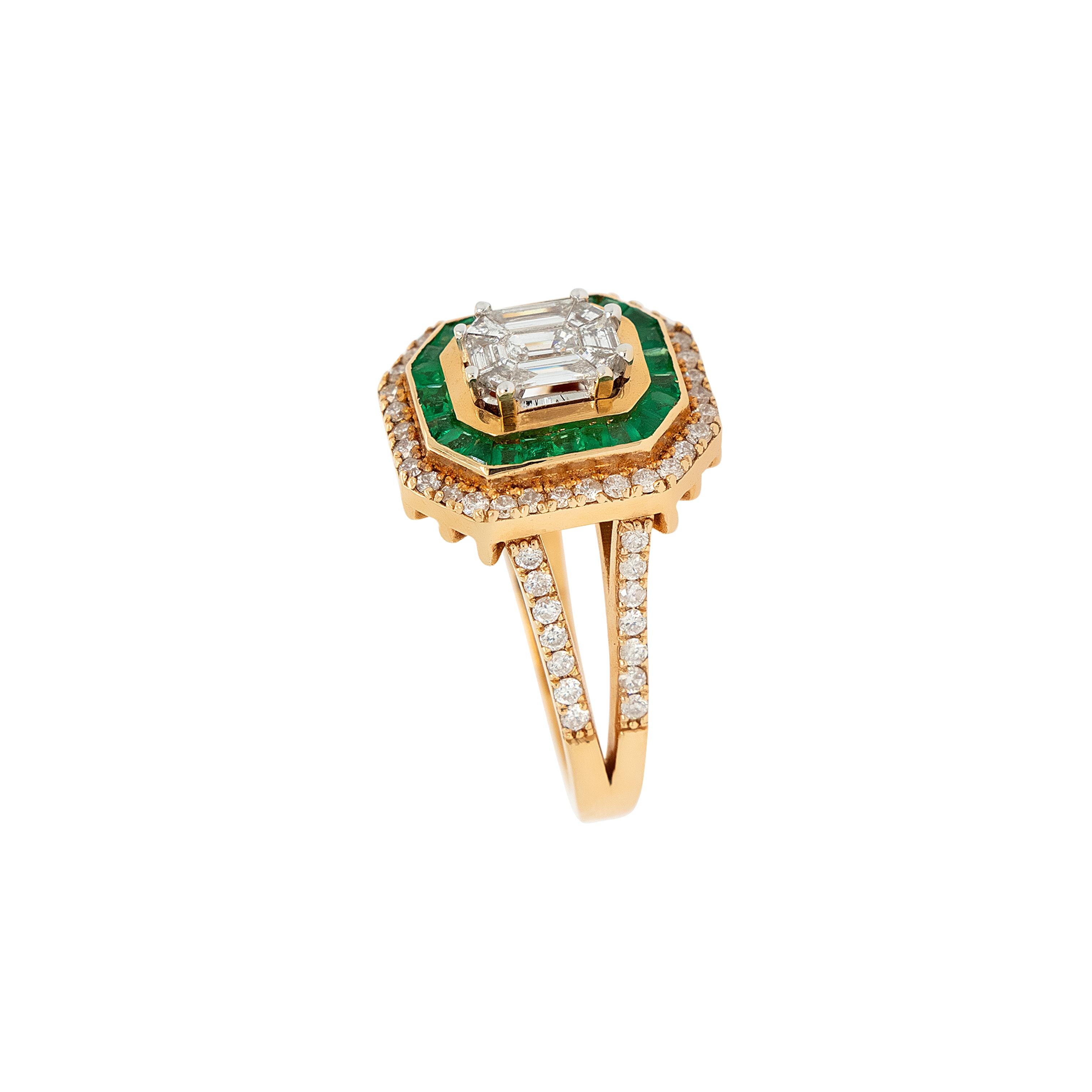 Or jaune 18 carats, diamant 0,91 carat et émeraude 0,55 carat en vente 9