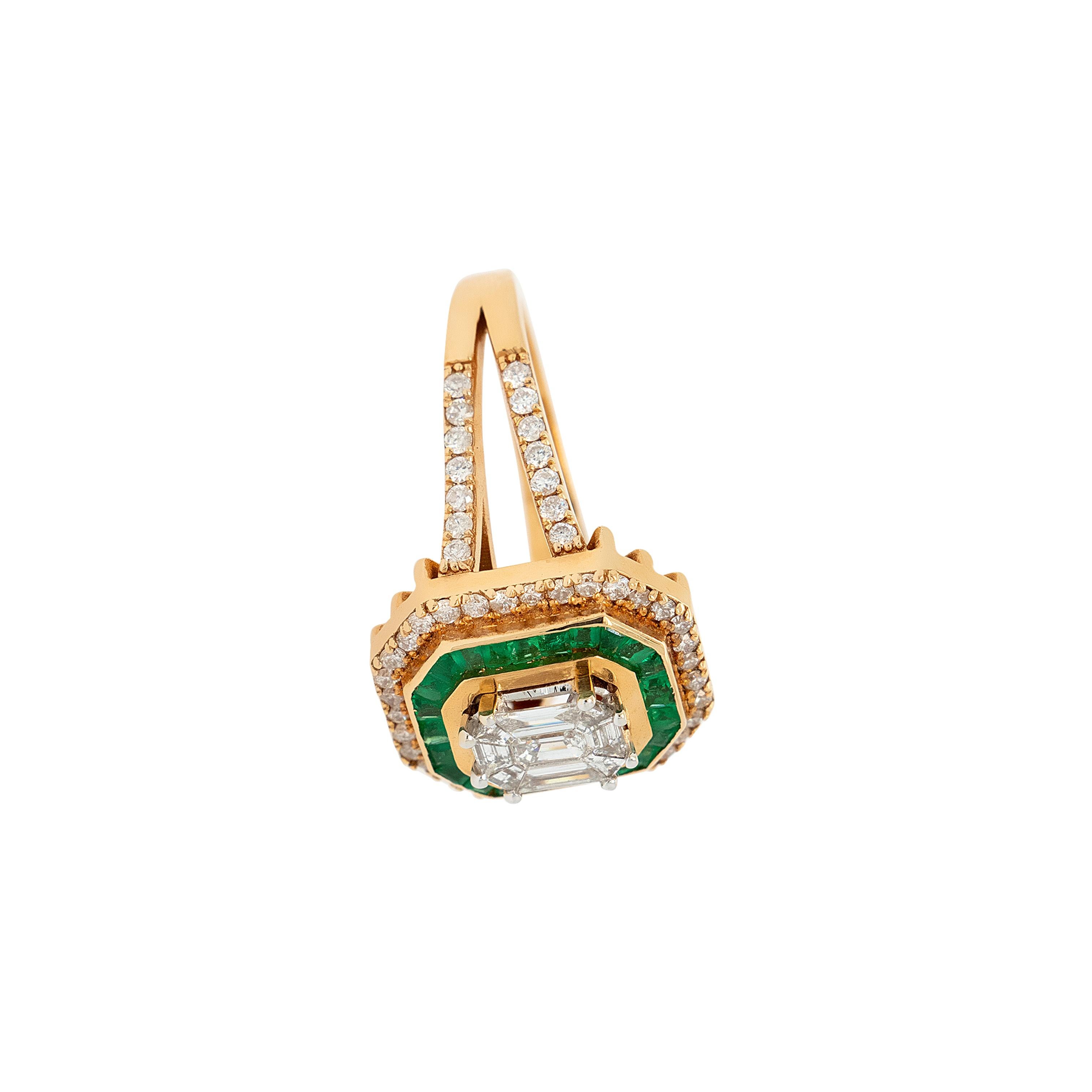 Or jaune 18 carats, diamant 0,91 carat et émeraude 0,55 carat en vente 10