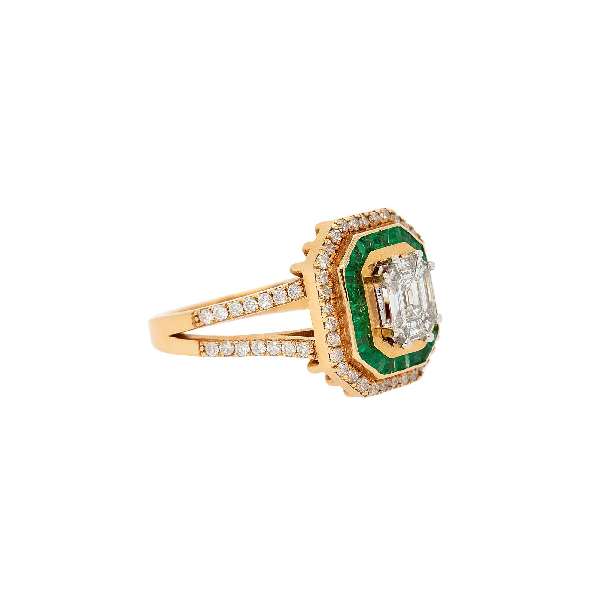 Center Details: 
Approx Diamons: 0.91ctw
Approx Emeralds: 0.55ctw
Ring Material:
18k Yellow Gold 
20mm x 26mm x 14mm
Ring Size: 6.75 (can be sized)
Total Weight: 7.6g (4.9dwt)
This item comes with a presentation box!
SKU: R5578

Adorn your hand with