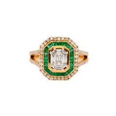 18k Yellow Gold 0.91ctw Diamond and 0.55ctw Emerald Multi Stone Octagonal Shape