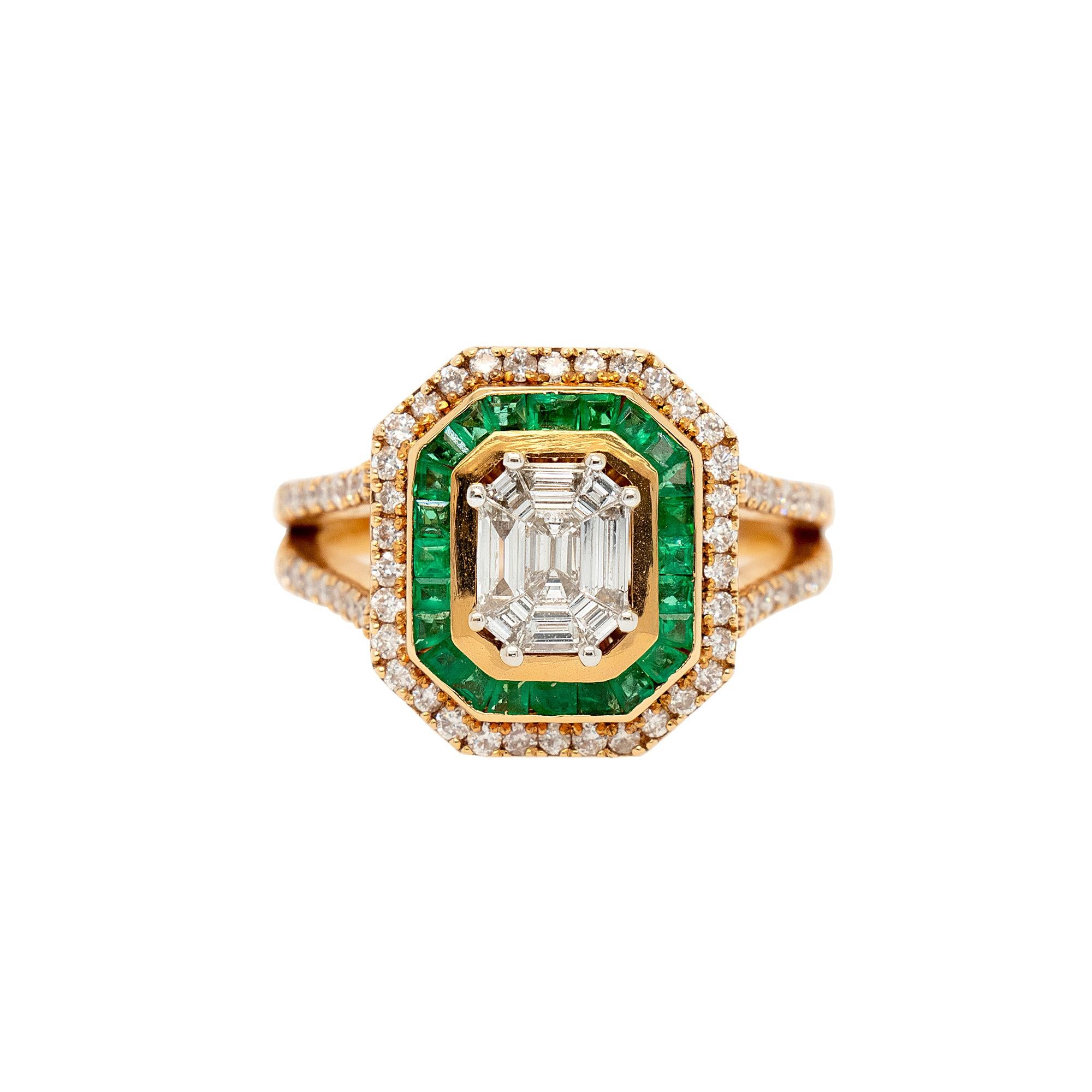 Or jaune 18 carats, diamant 0,91 carat et émeraude 0,55 carat en vente 3