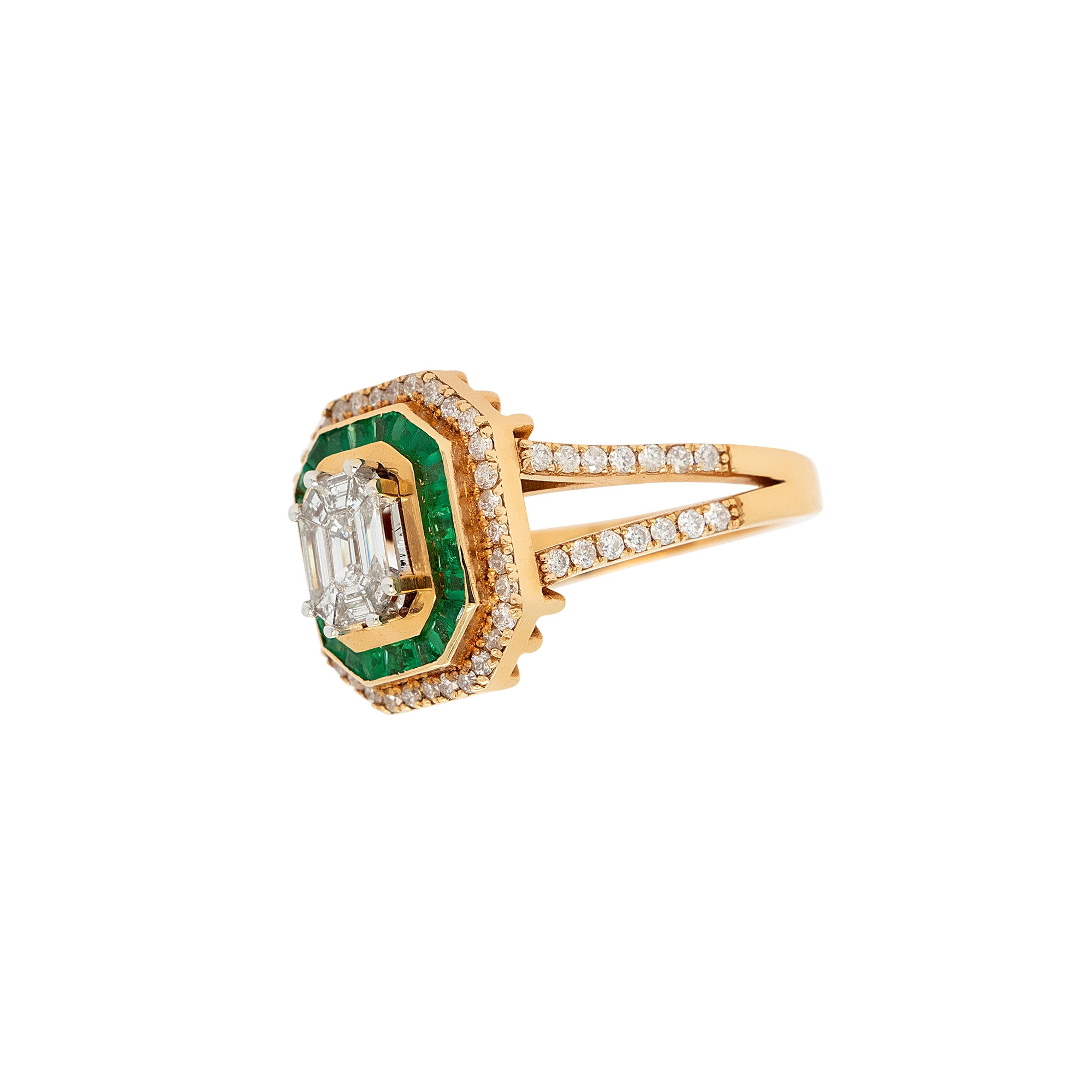 Or jaune 18 carats, diamant 0,91 carat et émeraude 0,55 carat en vente 2