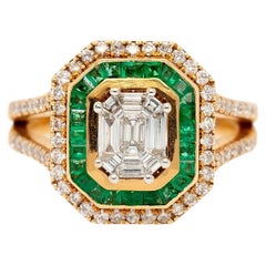 18k Yellow Gold 0.91ctw Diamond and 0.55ctw Emerald Multi Stone Octagonal Shape 