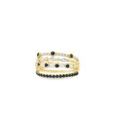 18k Yellow Gold 0.91ctw Sapphire and Diamond Layered Ring