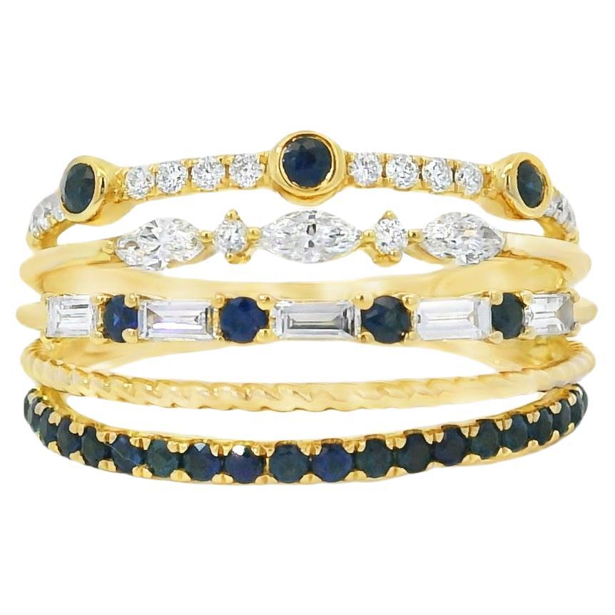 18k Yellow Gold 0.91ctw Sapphire and Diamond Layered Ring