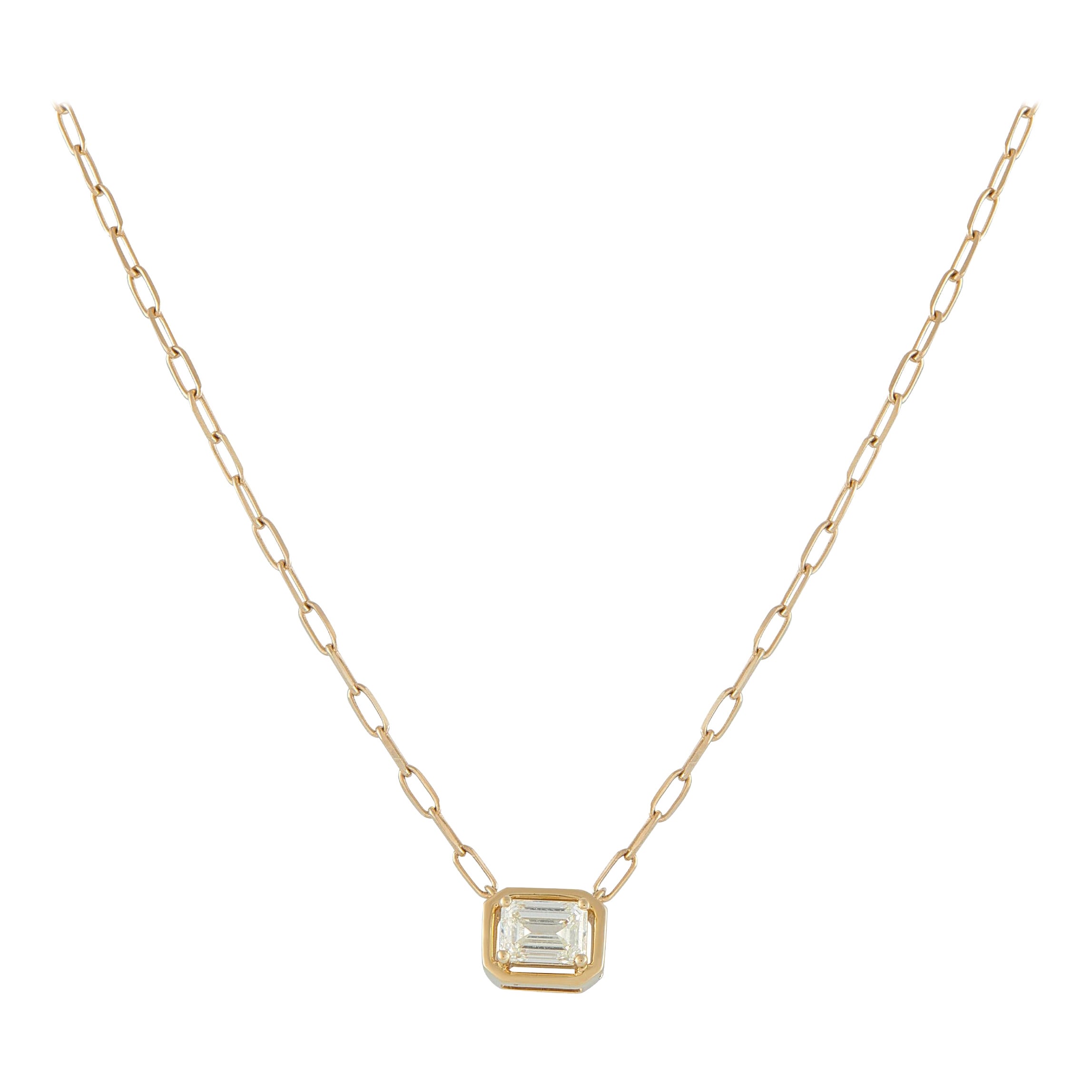 18K Yellow Gold 0.93 ct Emerald-Cut Diamond Solitaire Necklace ANK-20513-Y