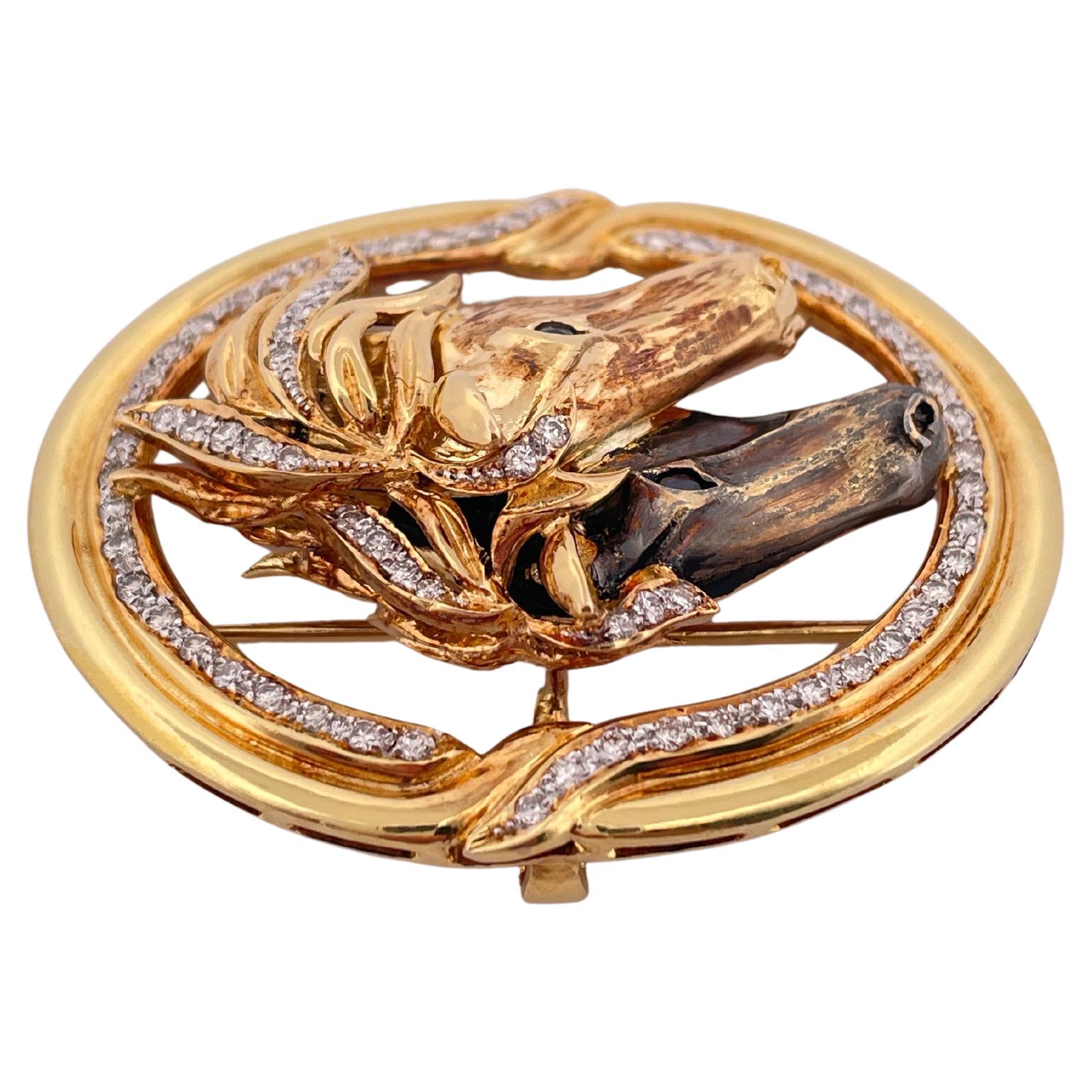 18k Gelbgold 0,94ctw Diamond & 0,13ctw Sapphire Pferd Pin/Anhänger (Zeitgenössisch) im Angebot